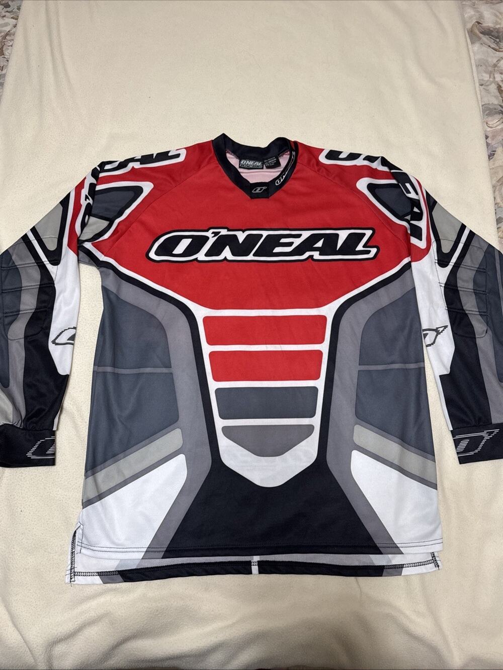 Vintage O'Neal Racing Jersey Men’s Medium MX Moto Cross Red Black W/Padded Elbow
